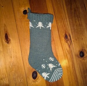 Festive Pine Knit Christmas Stocking - Green and White